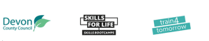 Skills for Life, Train4Tomorrow and Devon County Council logos