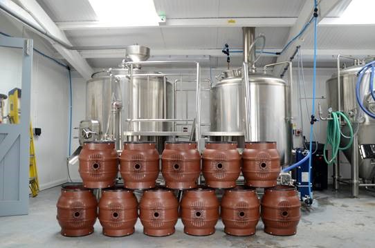 Barrels stacked in a brewery