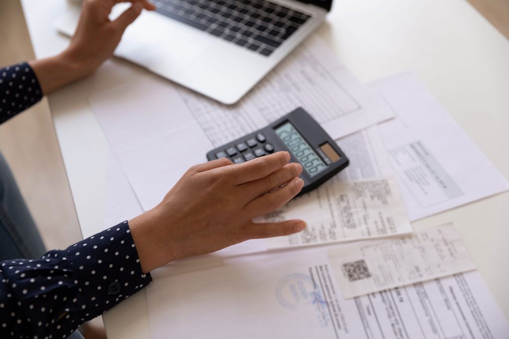 A calculator on a desk.