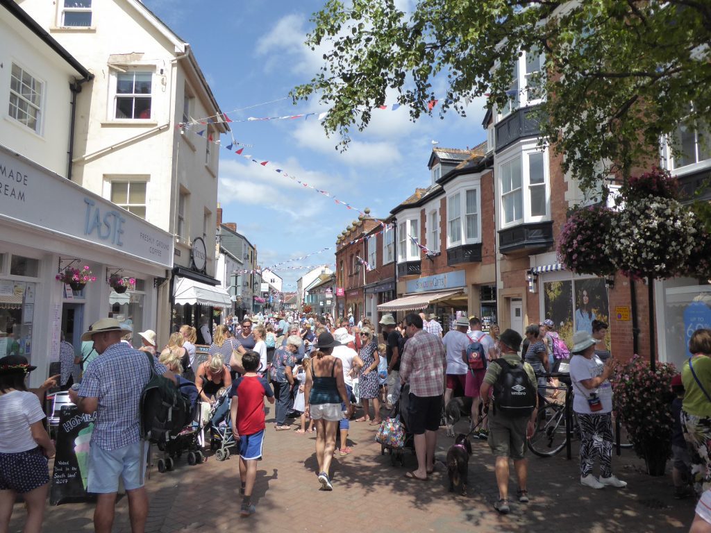 Busy main street in Sidmouth.