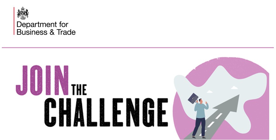 Banner reads Join the Challenge, Department for Business and Trade